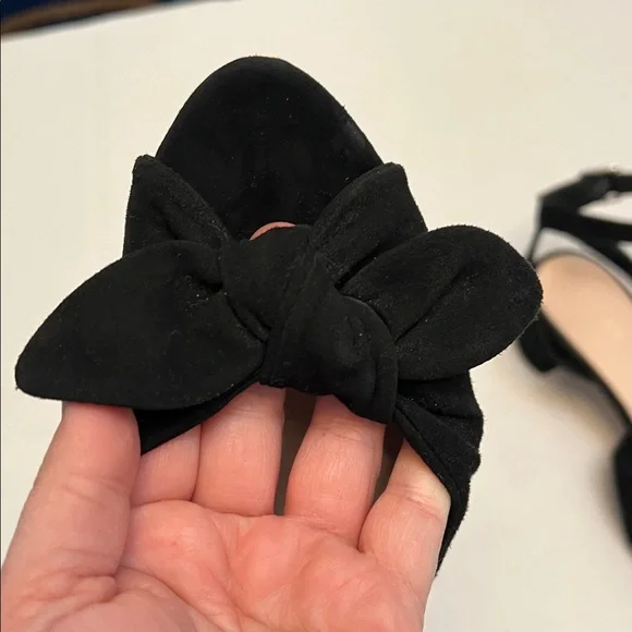LOEFFLER RANDALL ANKLE STRAP SANDAL HEELS BLACK SUEDE WITH BOW 7.5 - Picture 4 of 12